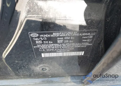 2021 Hyundai Sonata Sel z USA, uszkodzony, nr VIN 5NPEL4JA0MH122409